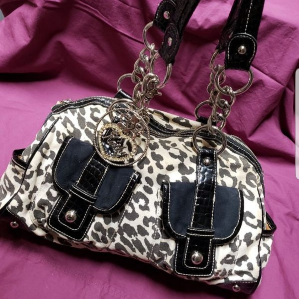 Black White Leopard Kathy Van Zeeland Handbag